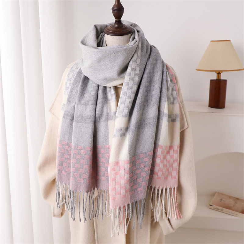 Woven Scarf Blanket - 高級ブランドカシミヤ製レディースチェック柄スカーフ、冬用暖かいショールとラップ、バンダナ、パシュミナ、女性用スカーフ、厚手の正方形ブランケット、ポンチョ
