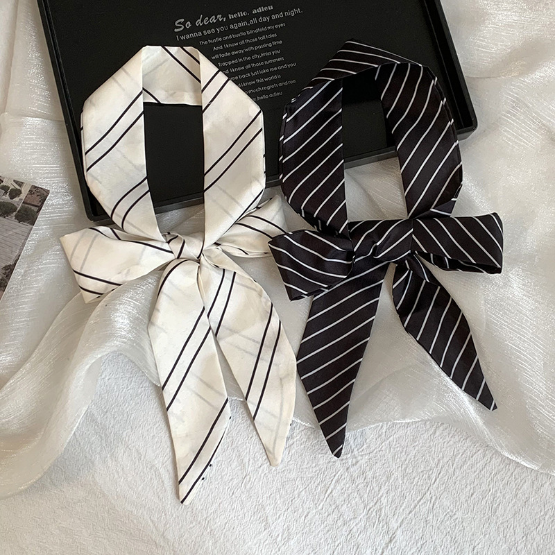 Silk Tie Striped - 夏の新作ストライプシルクスカーフ、ロングストリップ、高級ヘッドスカーフ、ヘアバンド、ヘアストリーマー、バッグ用ラップ、多目的スカーフベルト