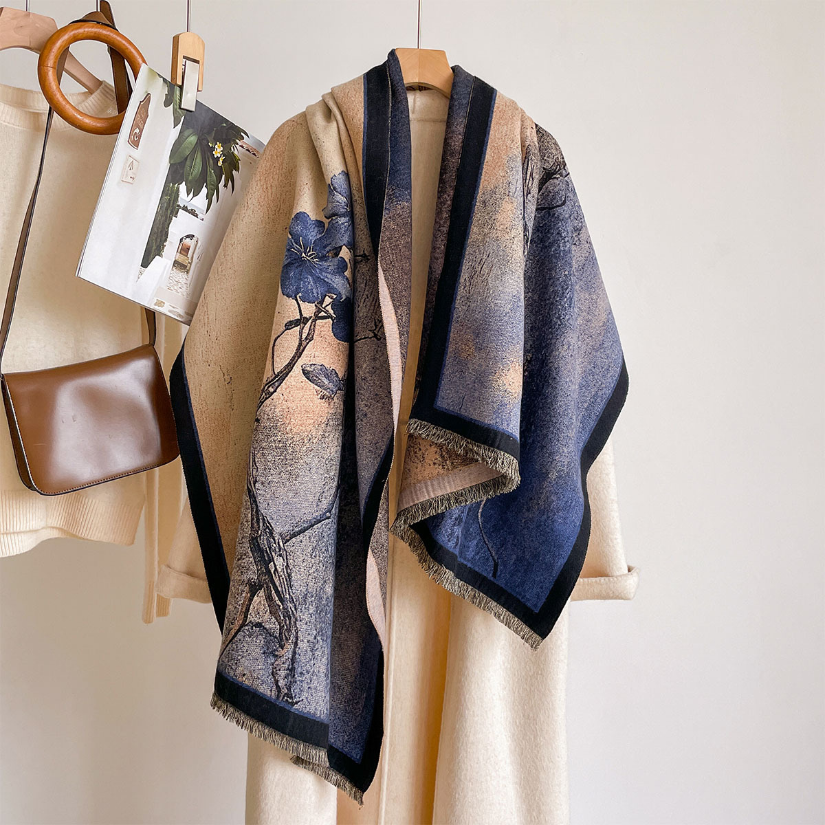 Pashmina Wrap Large - 女性用イミテーションカシミヤスカーフ リバーシブルタッセルショール 暖かい大判スカーフ パシュミナブランケットラップ エレガントな冬用厚手スカーフ