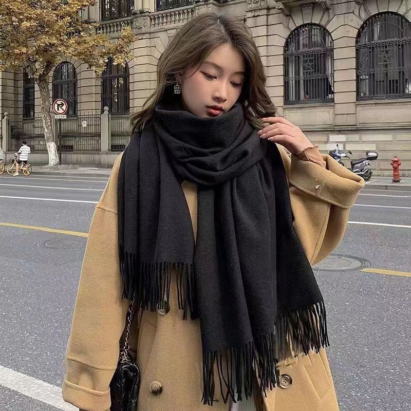 Pashmina Wrap Large - 無地のイミテーションカシミヤスカーフ、女性用フリンジ付き厚手暖かいショール、リバーシブルウィンタースカーフ、パシュミナ、秋用大型ブランケットラップ