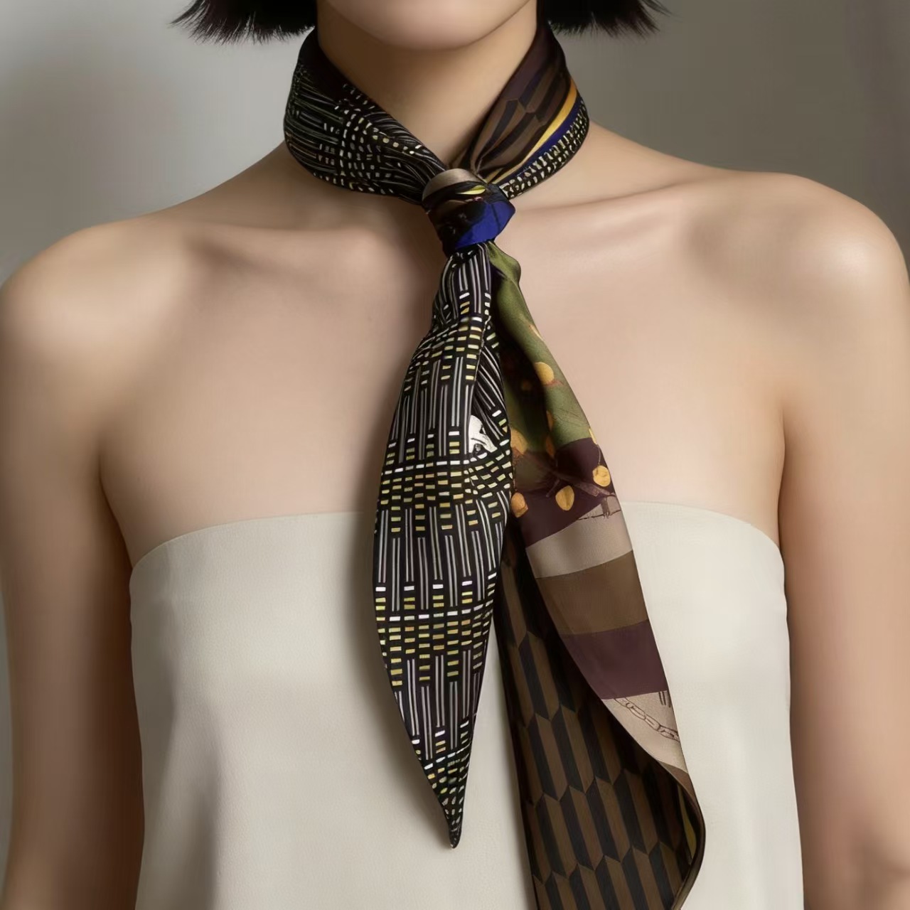 高級プリントロングヘアリボンベベルシルクスカーフ女性ネクタイ - Face Scarf Mask のレビューと価格