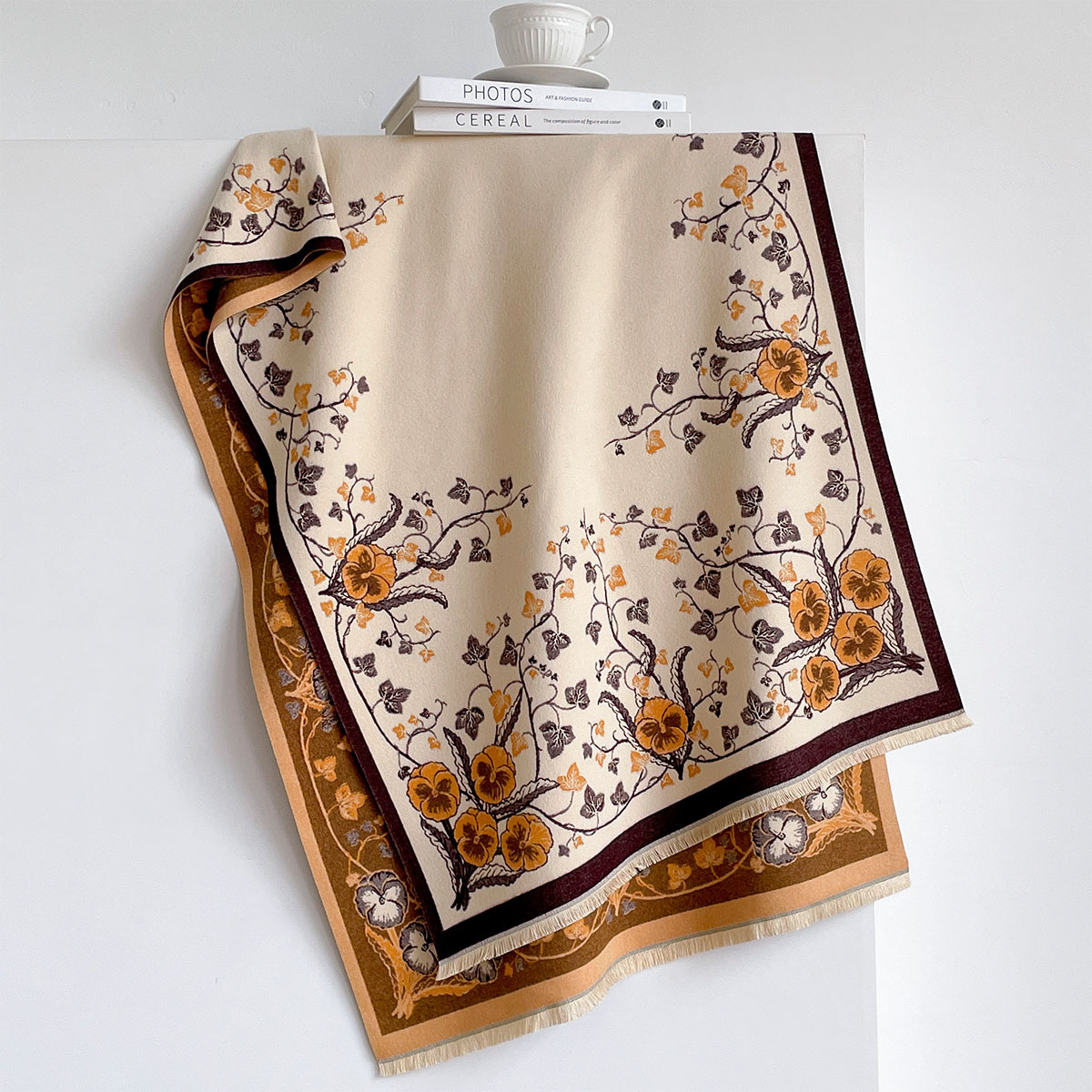 女性用イミテーションカシミヤスカーフ フリンジ付き 厚手 暖 - Pashmina Wrap Large のレビューと価格