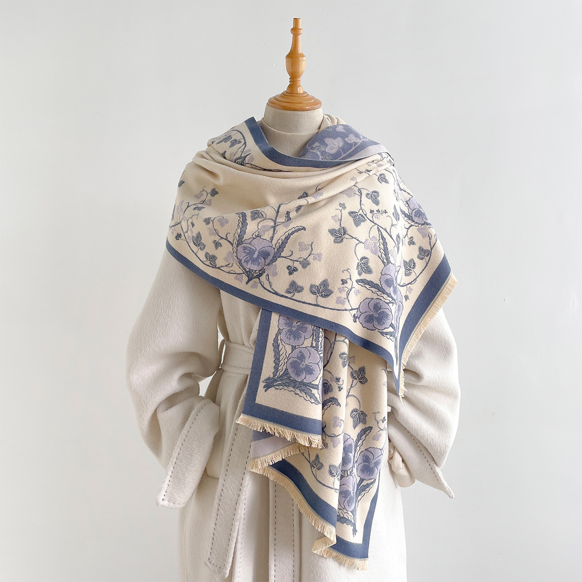 女性用イミテーションカシミヤスカーフ フリンジ付き 厚手 暖 - Pashmina Wrap Large のレビューと価格
