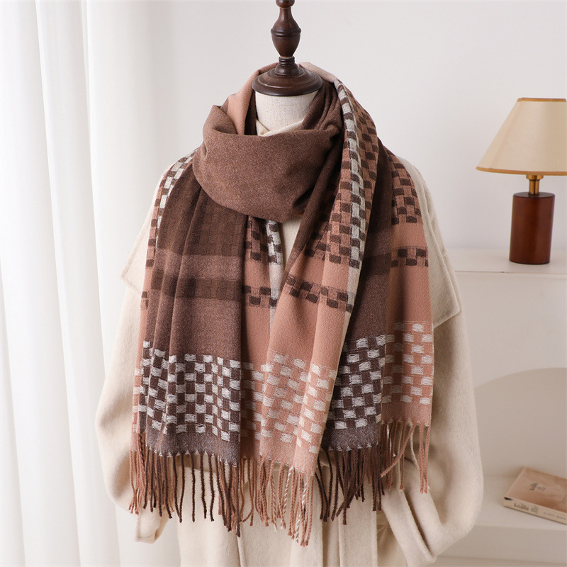 高級ブランドカシミヤ製レディースチェック柄スカーフ、冬用暖か - Woven Scarf Blanket のレビューと価格