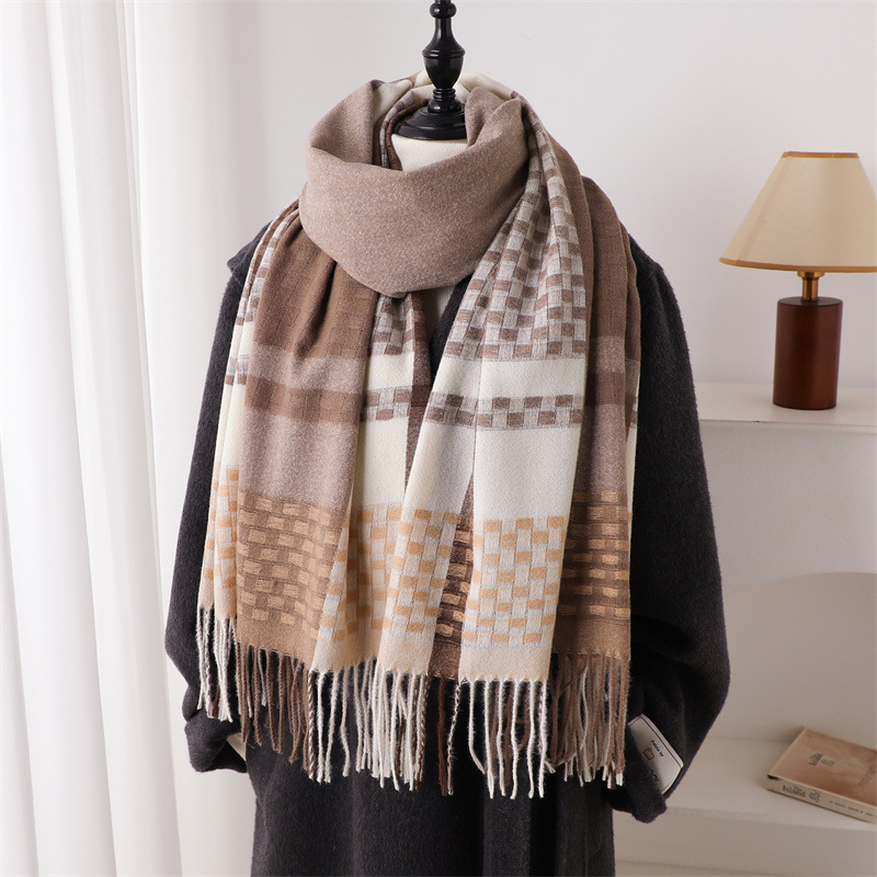 高級ブランドカシミヤ製レディースチェック柄スカーフ、冬用暖か - Woven Scarf Blanket のレビューと価格