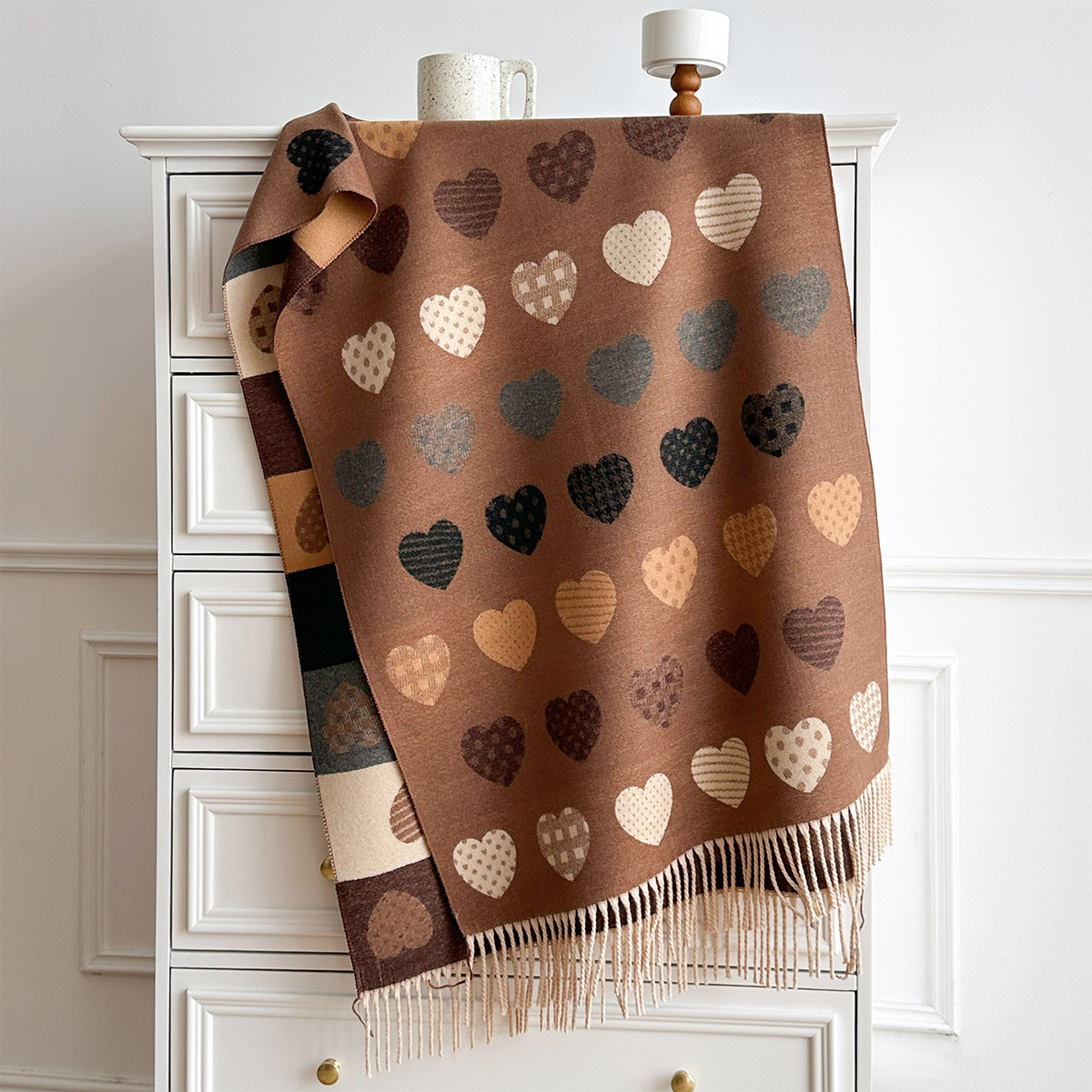 女性用イミテーションカシミヤスカーフ フリンジ付き 厚手 暖 - Pashmina Wrap Large のレビューと価格
