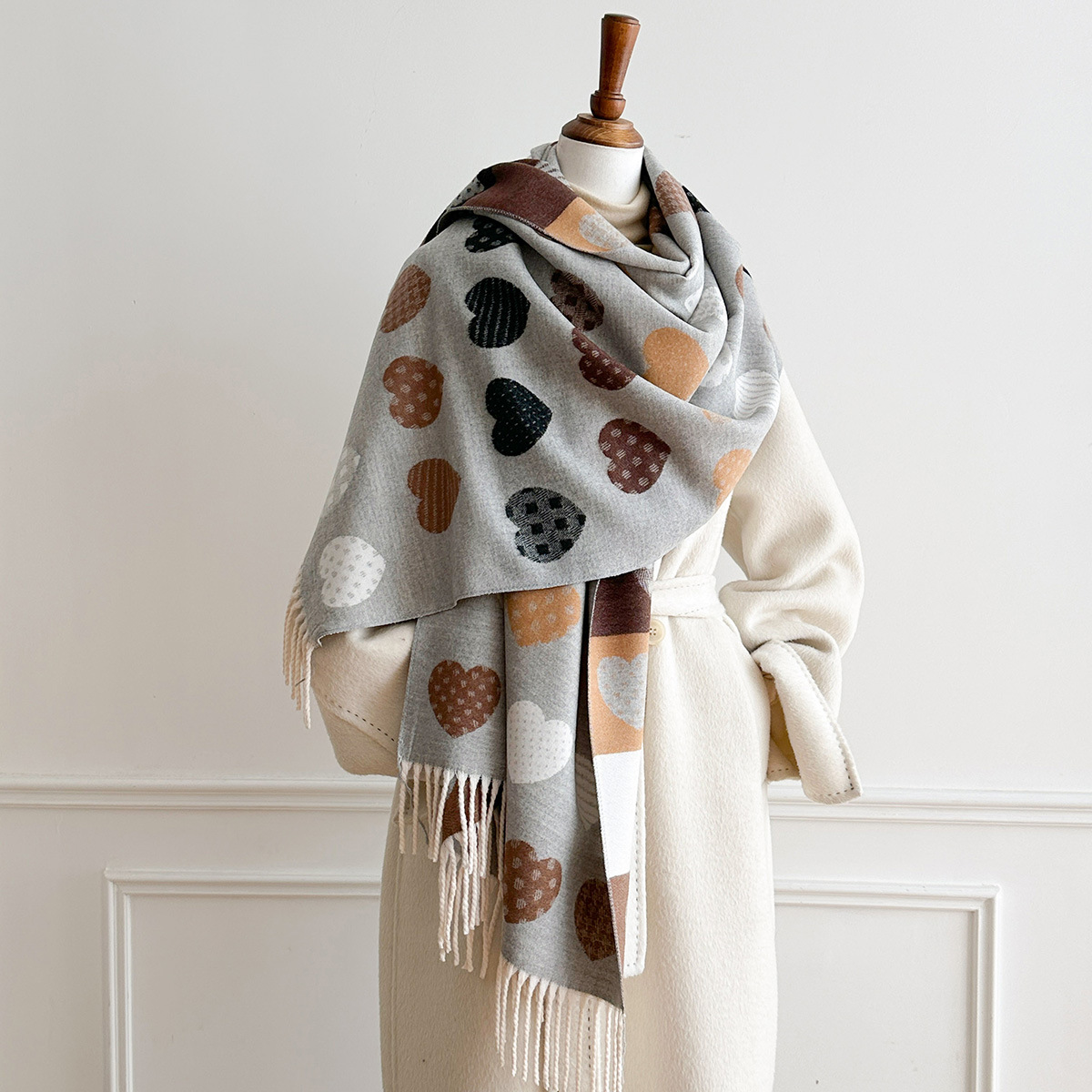 女性用イミテーションカシミヤスカーフ フリンジ付き 厚手 暖 - Pashmina Wrap Large のレビューと価格