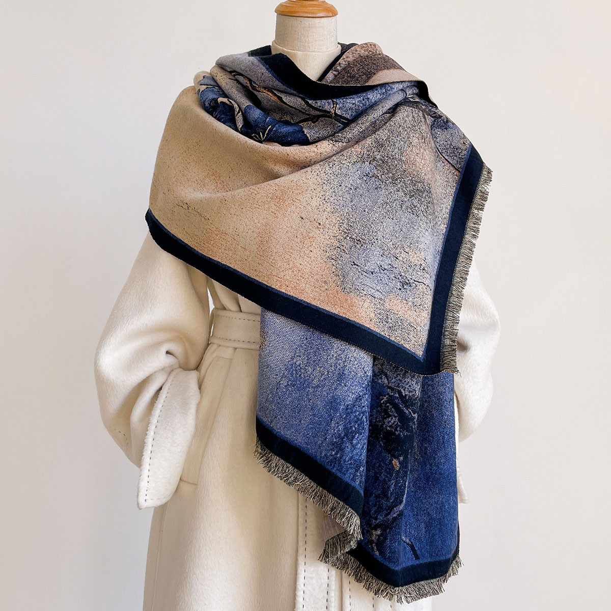 女性用イミテーションカシミヤスカーフ リバーシブルタッセルシ - Pashmina Wrap Large のレビューと価格