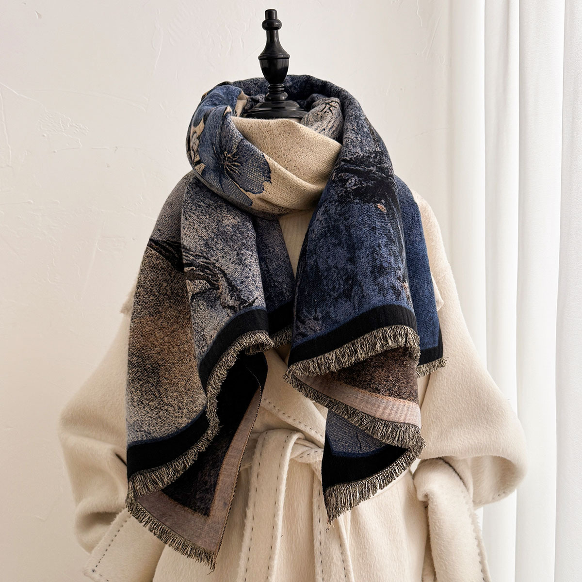 女性用イミテーションカシミヤスカーフ リバーシブルタッセルシ - Pashmina Wrap Large のレビューと価格