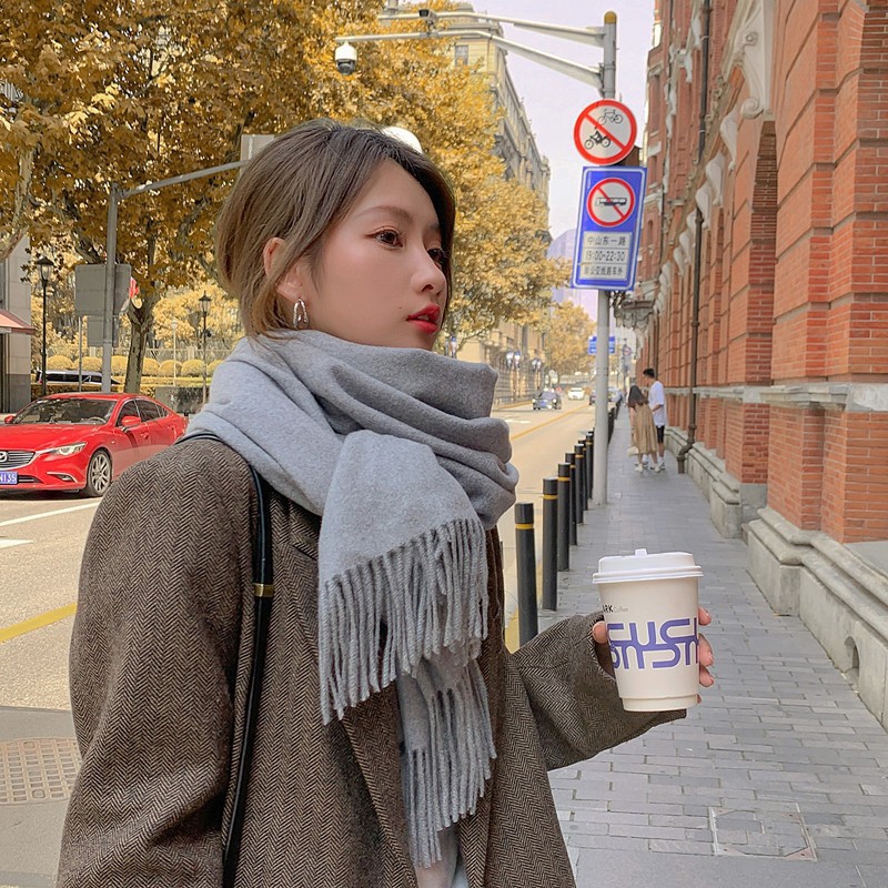 無地のイミテーションカシミヤスカーフ、女性用フリンジ付き厚手 - Pashmina Wrap Large のレビューと価格