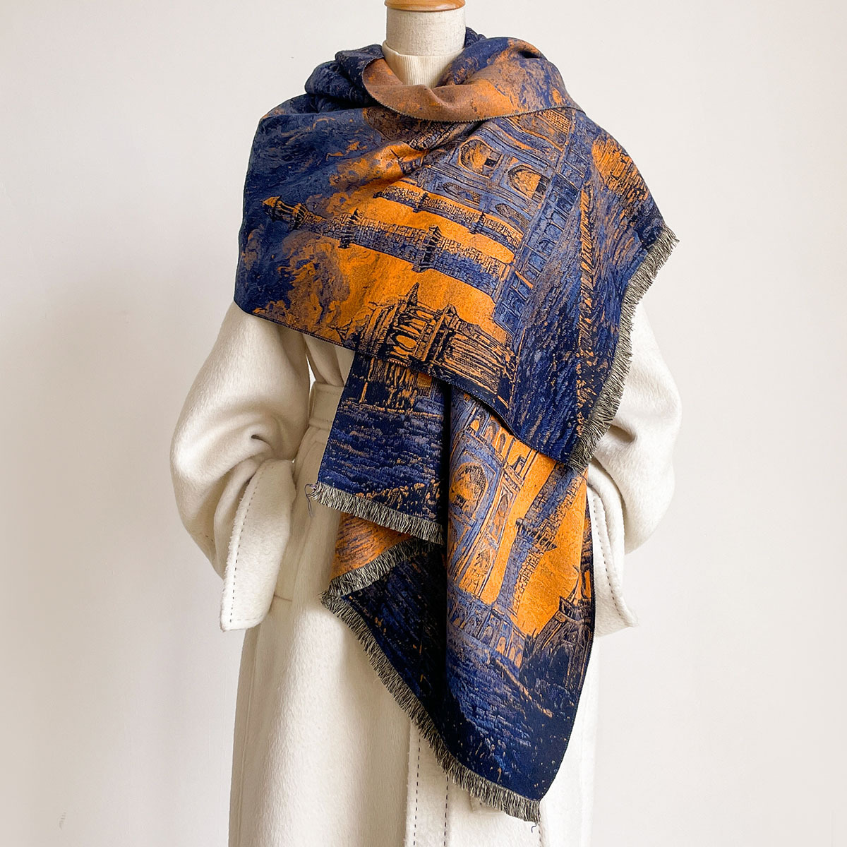 女性用フリンジ付きイミテーションカシミヤスカーフ 厚手暖かい - Pashmina Wrap Large のレビューと価格