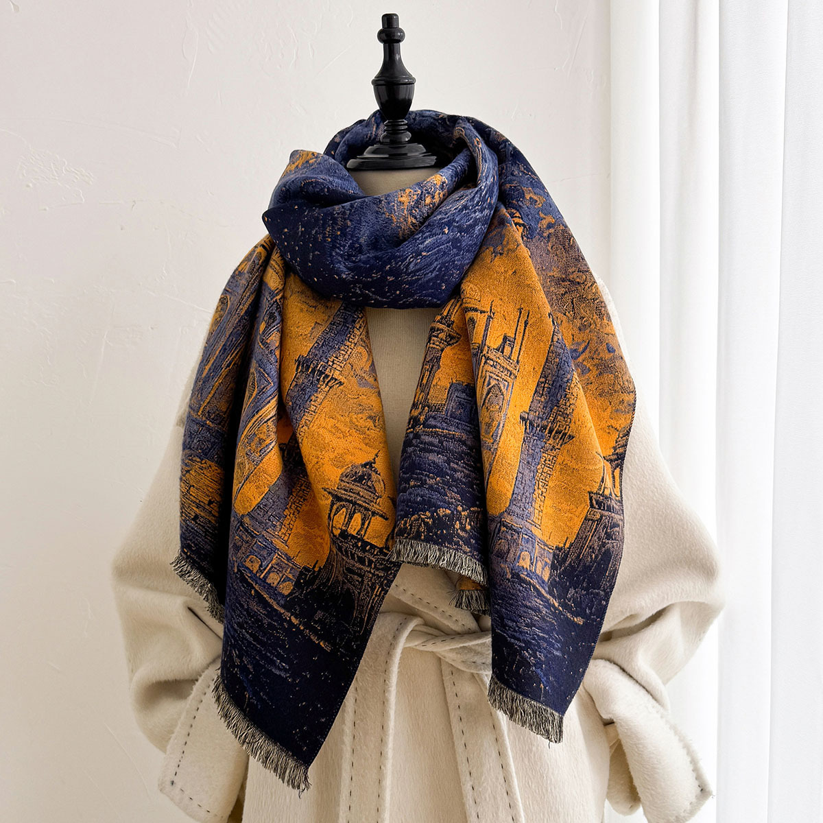 女性用フリンジ付きイミテーションカシミヤスカーフ 厚手暖かい - Pashmina Wrap Large のレビューと価格