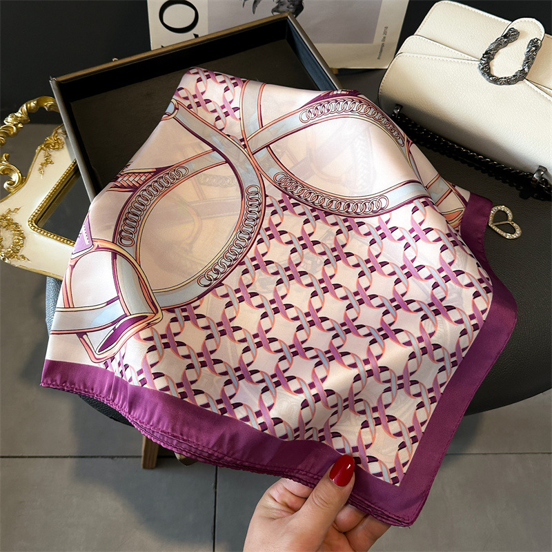 高級女性スクエアスカーフチェーンプリントバンダナ女性シルクス - Face Scarf Mask のレビューと価格